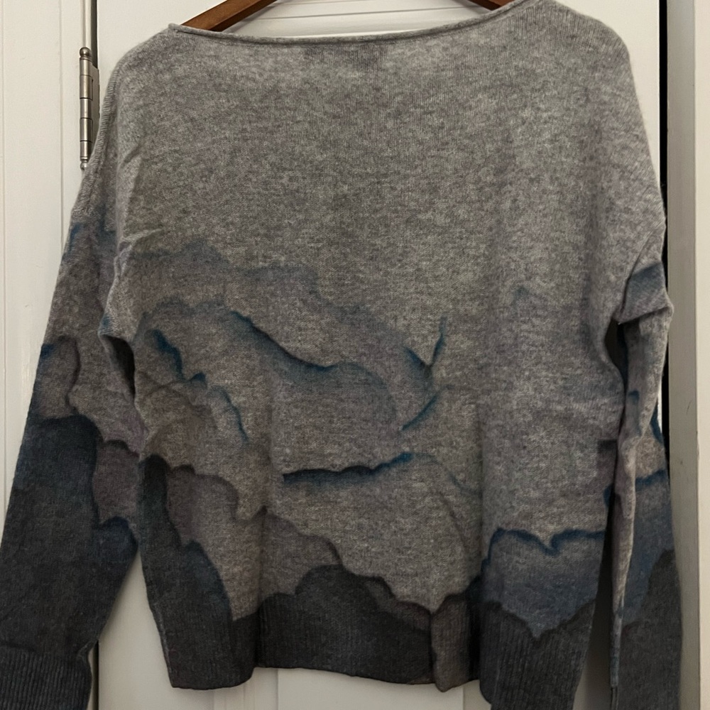 Gray and Blue Printed Cashmere Sweater - Picture 2 of 6